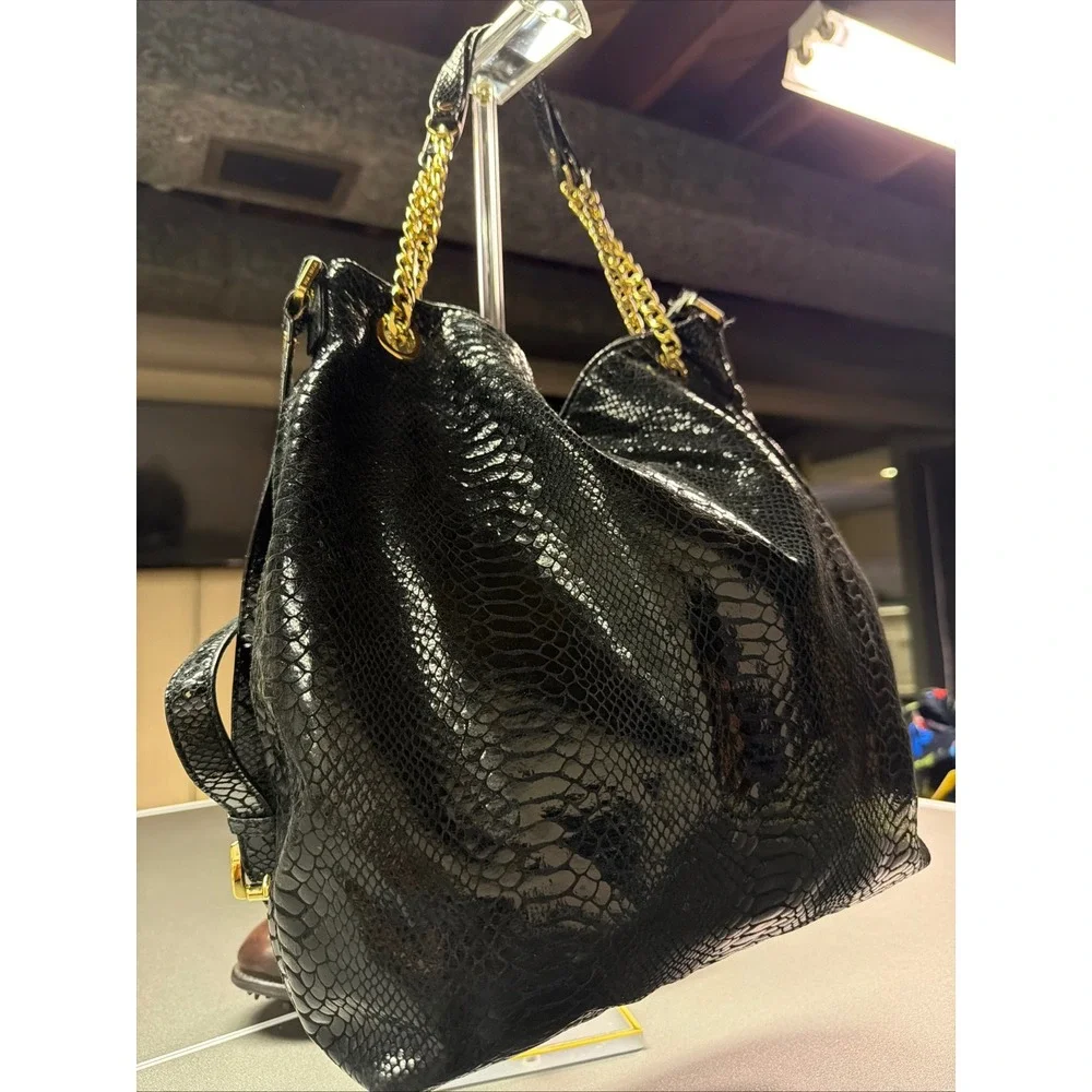 Michael Kors Black Snakeskin Lilly Chain Tote Shoulder Bag Shoulder/Handbag Hobo
